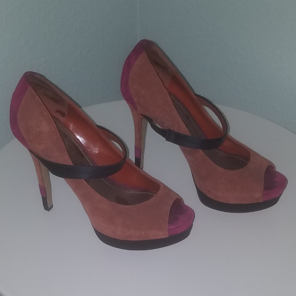 Jessica Simpson orange and fuschia peeptoe pump 9